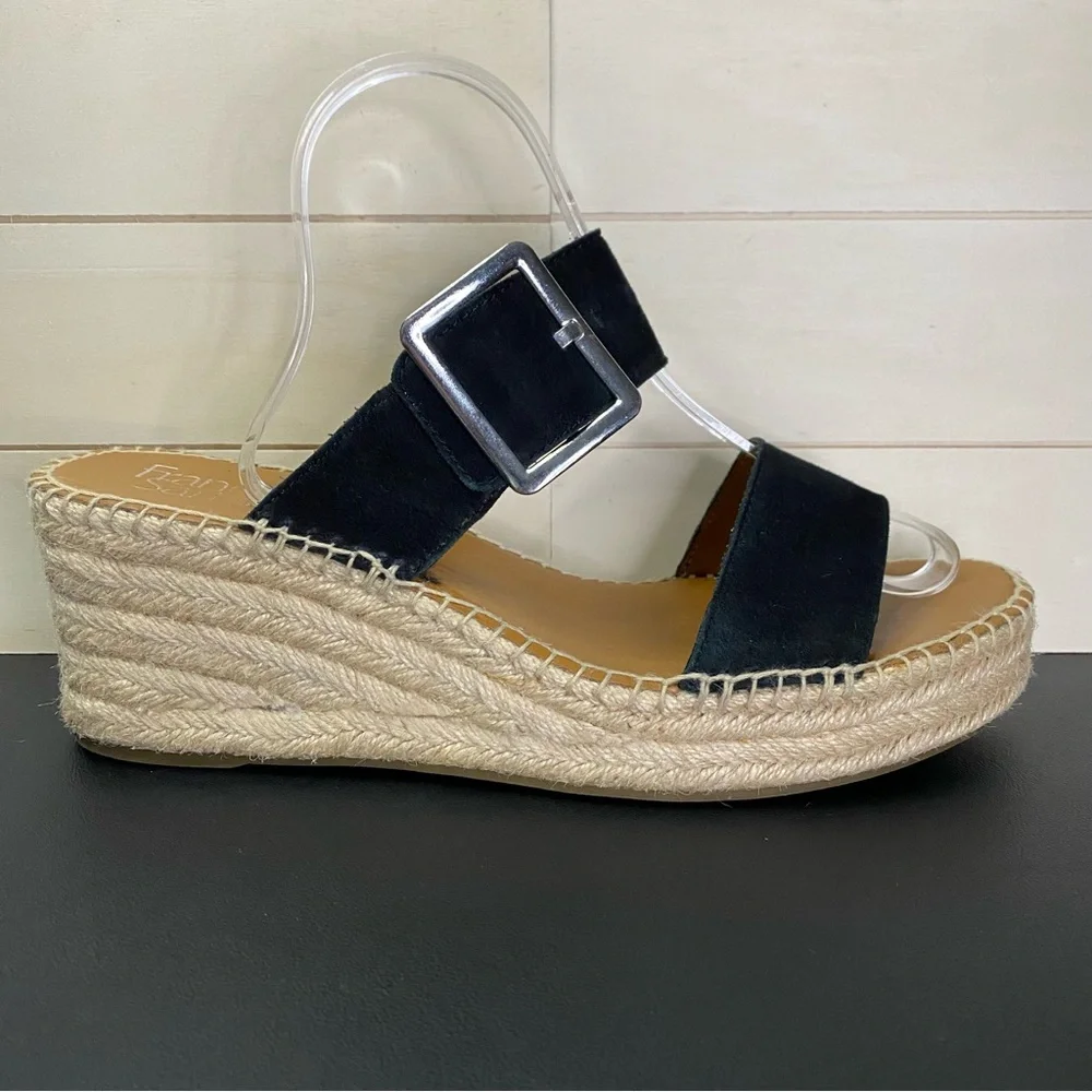 Franco Sarto Black Suede Espadrille Wedge Sandals